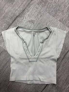 Urban Outfitters - White Ribbed Short Sleeve Top